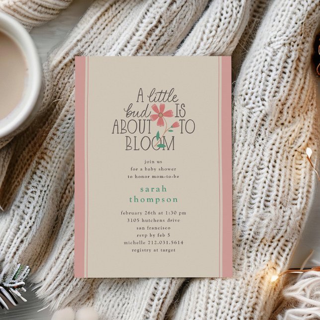 Little Bud Floral Hand Lettering Baby Shower Invitation (card front)