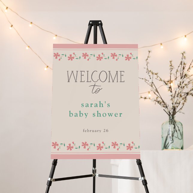 Little Bud Floral Hand Lettering Baby Shower Sign (sign front)