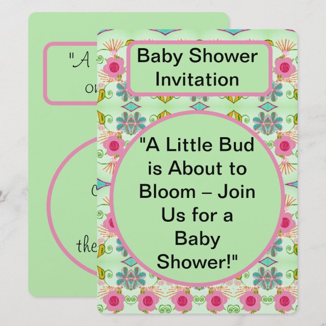 Little Bud is Blooming: Baby Shower  Invitation (Front/Back)