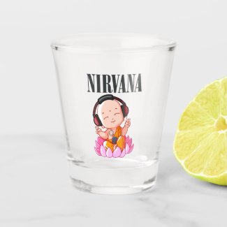 little Buddha listening Nirvana Shot Glass