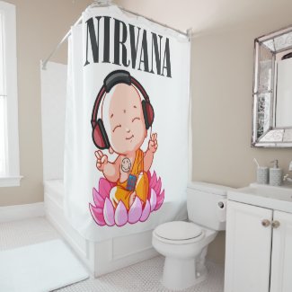 little Buddha listening Nirvana Shower Curtain