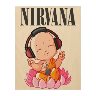 little Buddha listening Nirvana Wood Print