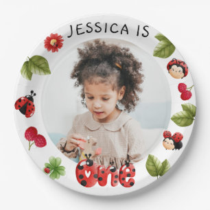Little Bug Pink Ladybug 1st Birthday Photo Paper Plates