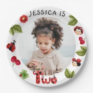 Little Bug Pink Ladybug 2nd Birthday Photo Paper Plates