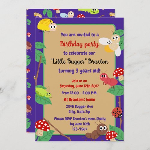 Little Bugger birthday boy invitations
