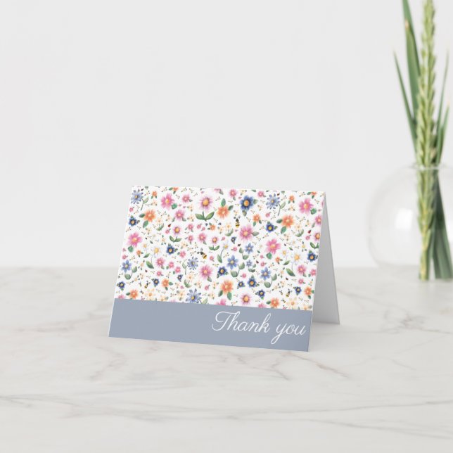 Little bugs and Floral Pattern Thank You Card (Front)
