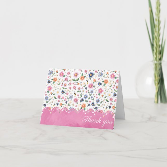 Little bugs and Floral Pattern Thank You Card (Front)
