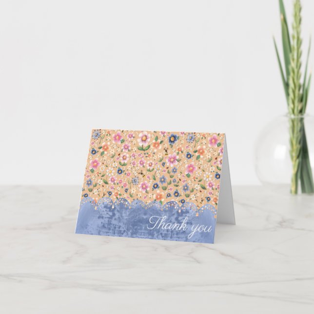 Little bugs and Floral Pattern Thank You Card (Front)