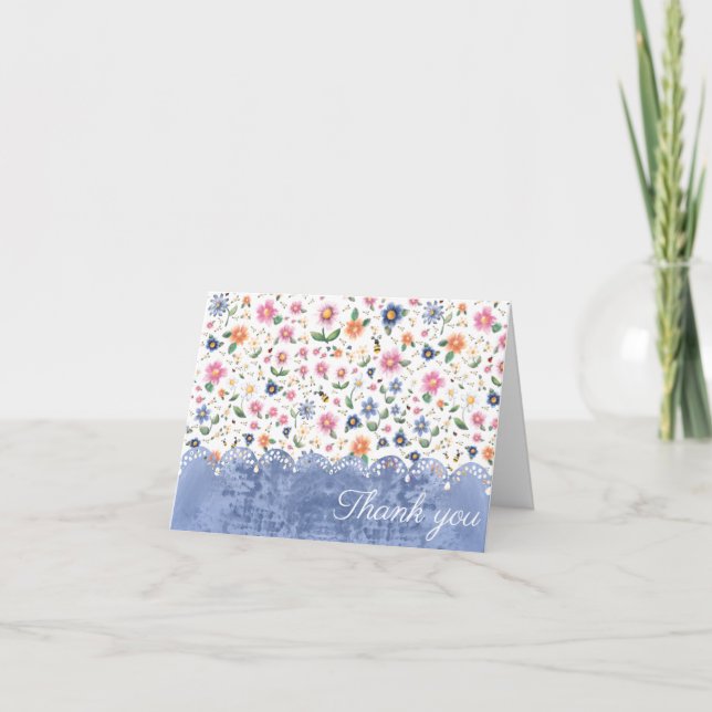 Little bugs and Floral Pattern Thank You Card (Front)
