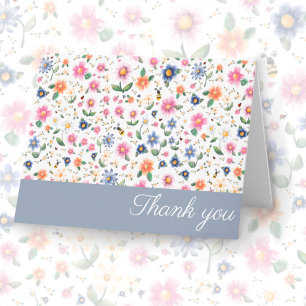 Little bugs and Floral Pattern Thank You Card