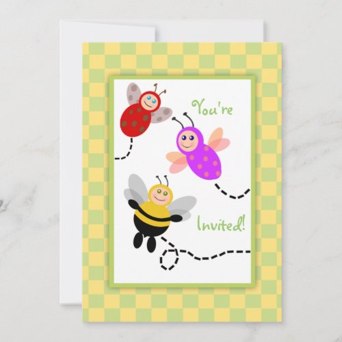 Little Bugs Ladybug Bumble Bee Butterfly Party Invitation