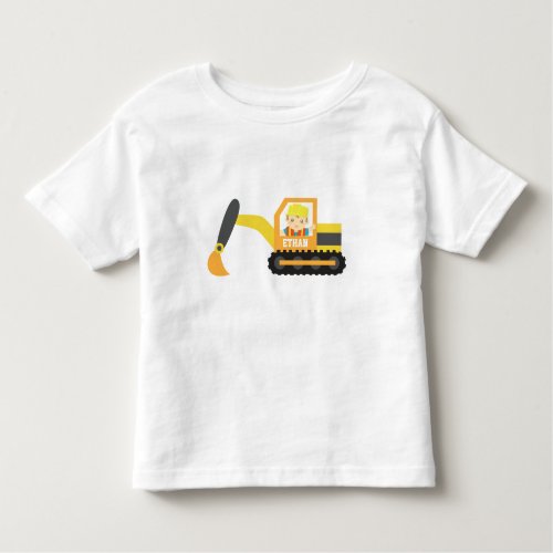 Little Builder Boy Excavator Construction Vehicle Toddler T_shirt