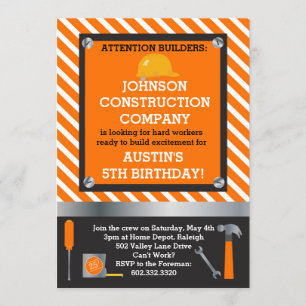 Little Builder Construction & Tools Birthday Party Invitation