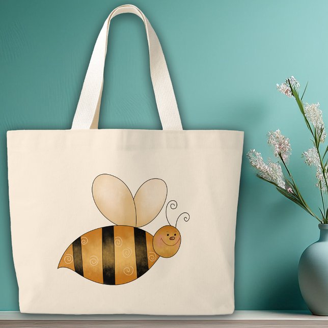 Little Bumble Bee Cute Whimsical Cartoon Large Tote Bag (Little Bumble Bee Cute Whimsical Cartoon Large Tote Bag)