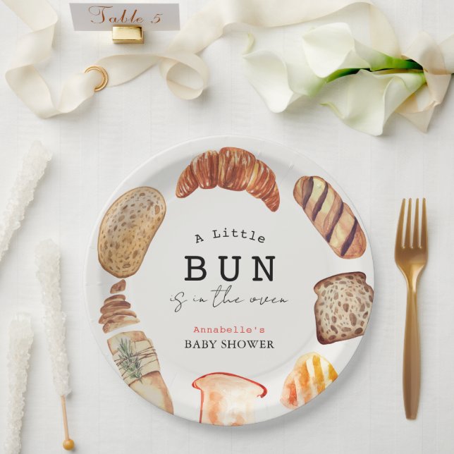 Little Bun in the Oven Bakery Pastries Baby Shower Paper Plates (Wedding)