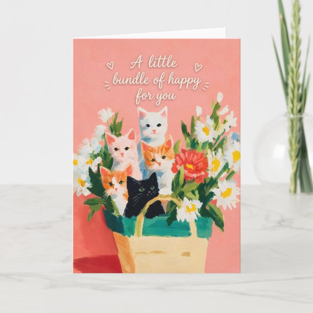 Little Bundle of Happy Kittens Card (Front)