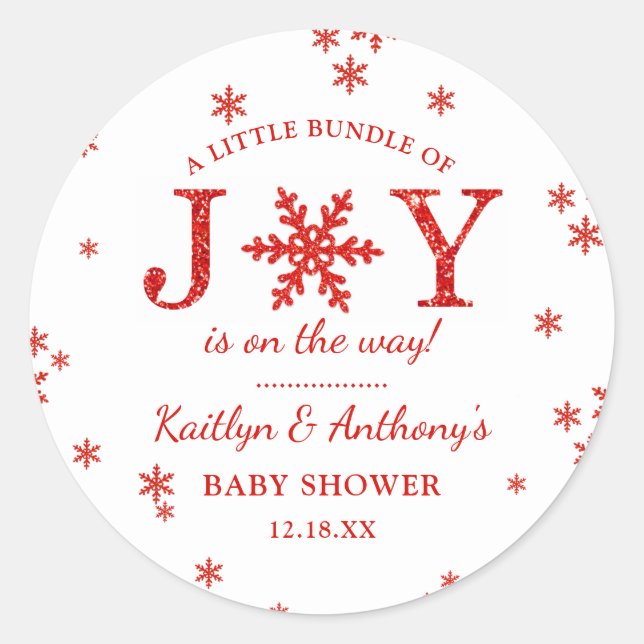 Little Bundle Of Joy Christmas Baby Shower Classic Round Sticker (Front)