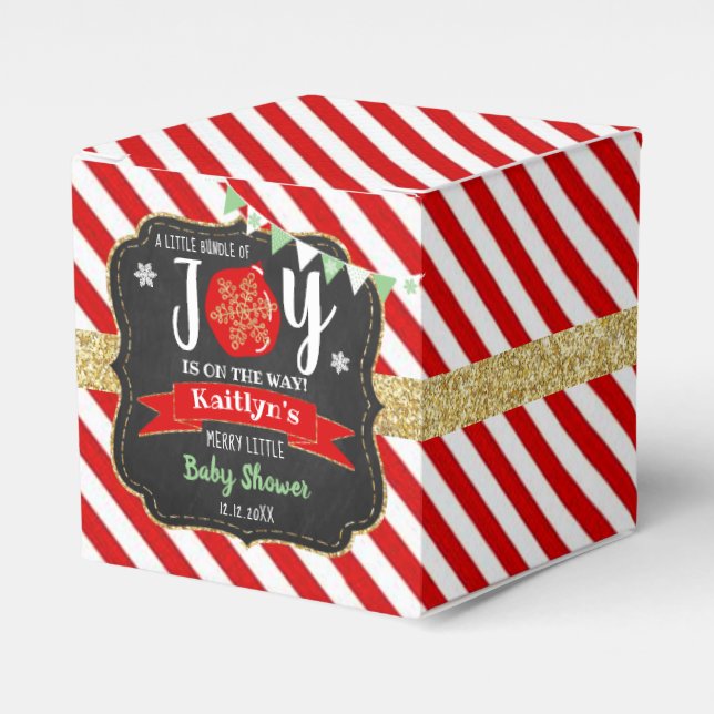 "Little Bundle Of Joy" Christmas Baby Shower Favor Boxes (Front Side)