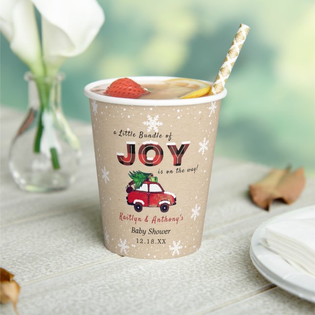 Little Bundle of Joy | Christmas Baby Shower Paper Cups (Insitu)