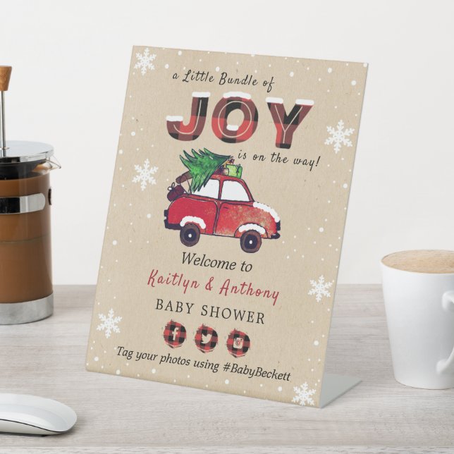 Little Bundle of Joy | Christmas Baby Shower Pedestal Sign (In SItu)