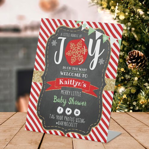 Little Bundle Of Joy Christmas Baby Shower Pedestal Sign