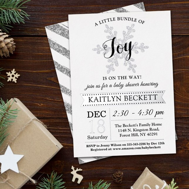 Little Bundle Of Joy Christmas Baby Shower Real Foil Invitation (Creator Uploaded)