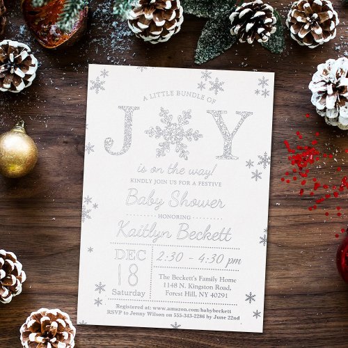 Little Bundle Of Joy Christmas Baby Shower Real Foil Invitation