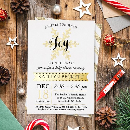 Little Bundle Of Joy Christmas Baby Shower Real Foil Invitation