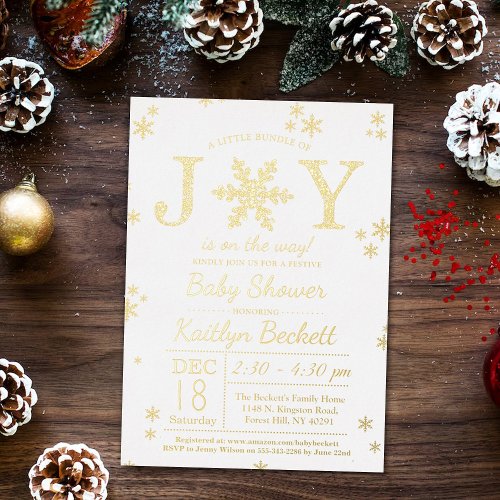 Little Bundle Of Joy Christmas Baby Shower Real Foil Invitation