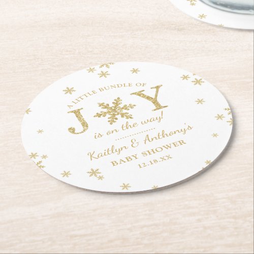 Little Bundle Of Joy Christmas Baby Shower Round Paper Coaster