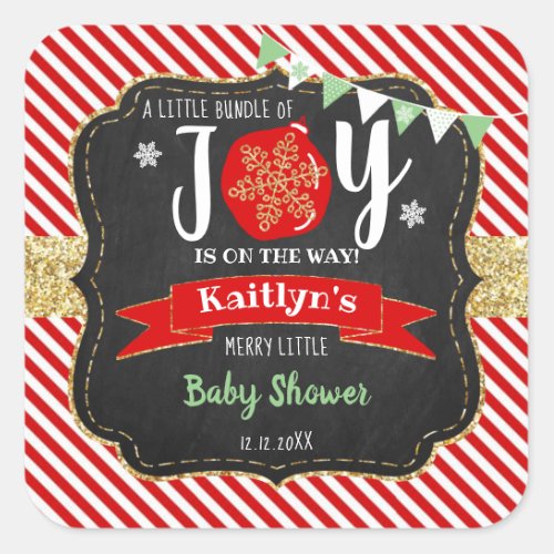 Little Bundle Of Joy Christmas Baby Shower Square Sticker