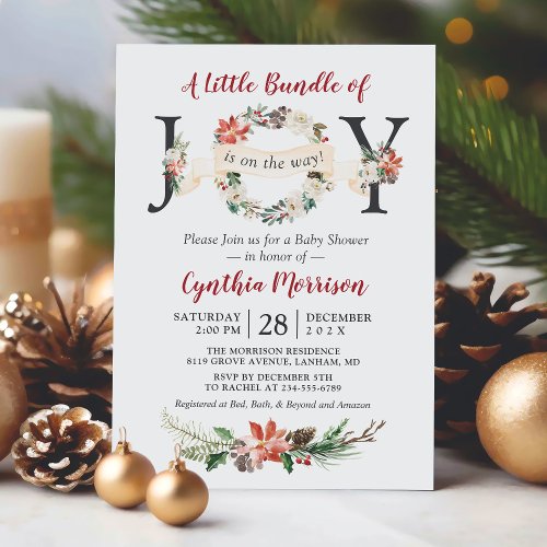 Little Bundle of JOY Floral Wreath Baby Shower Invitation