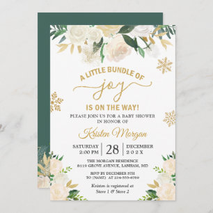 Little Bundle of Joy Gold Floral Baby Shower Invitation