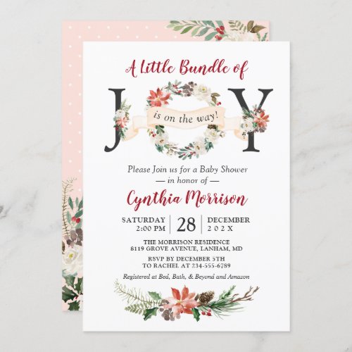 Little Bundle of JOY Poinsettia Floral Baby Shower Invitation