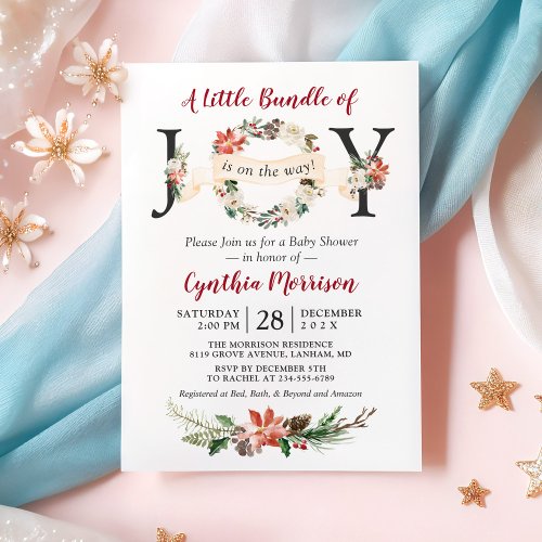 Little Bundle of JOY Poinsettia Floral Baby Shower Invitation