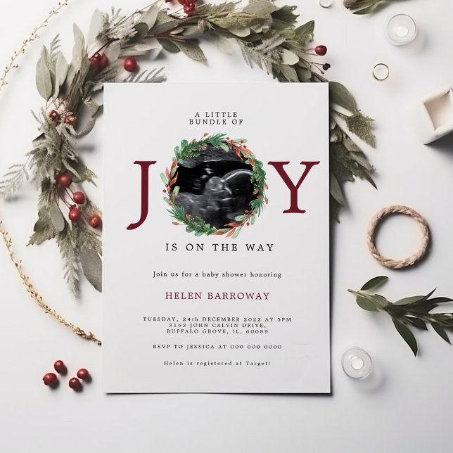 Little Bundle of JOY Ultrasound Xmas Baby Shower Invitation (Creator Uploaded)