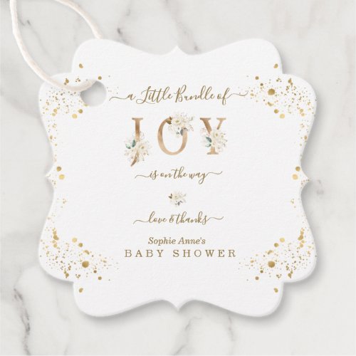 Little Bundle Of Joy White Gold Floral Baby Shower Favor Tags