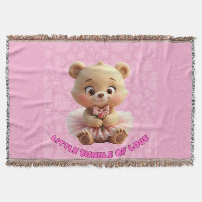Little Bundle of Love – Cute Baby Bear in Tutu Des Throw Blanket (Front)