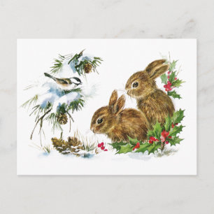 Little Bunnies Christmas Holiday Postcard