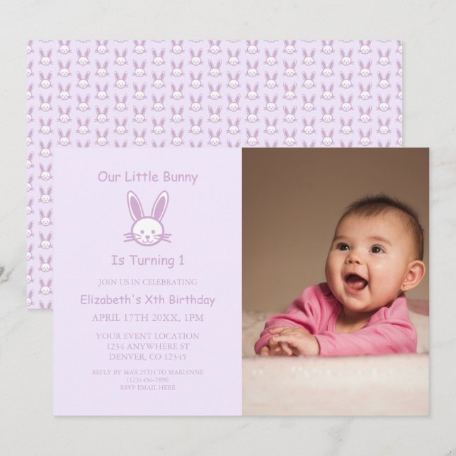 Little Bunny 1st Birthday Invitation (Front/Back)