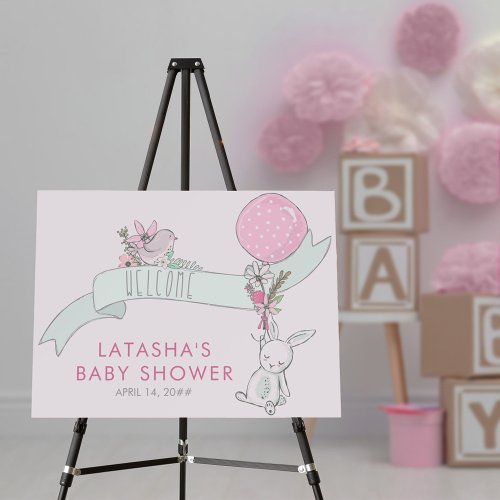 Little Bunny and Balloon Baby Shower Easel Welcome Foam Board
