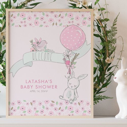 Little Bunny and Balloon Baby Shower Welcome Poster