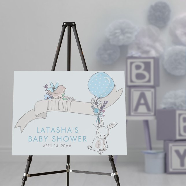 Little Bunny and Balloon Blue Welcome Easel Foam Board (Creator Uploaded)