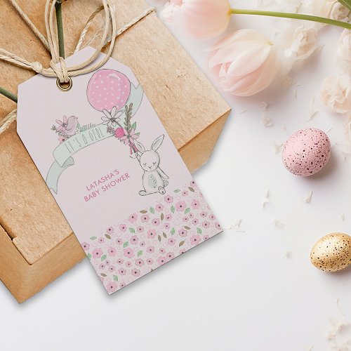 Little Bunny and Balloon Its a Girl Pink Gift Tags