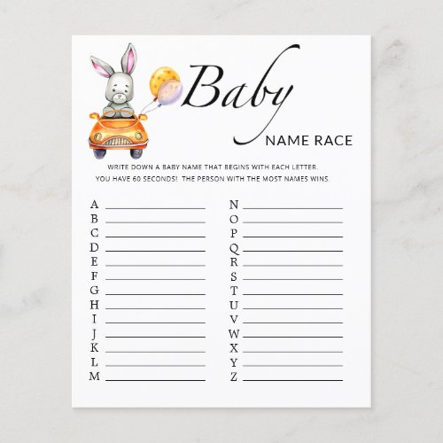Little bunny baby shower baby name race game