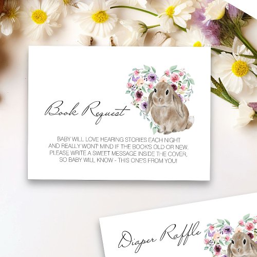 Little Bunny Baby Shower Floral Book Request Enclosure Card