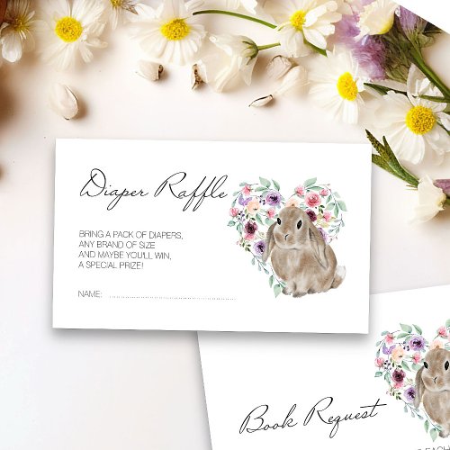Little Bunny Baby Shower Floral Diaper Raffle Enclosure Card