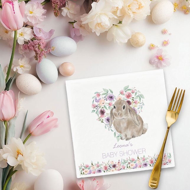 Little Bunny Baby Shower Floral Love Heart Napkins (Floral Rabbit Napkin from my Little Bunny & Little Lamb Baby Shower collection)