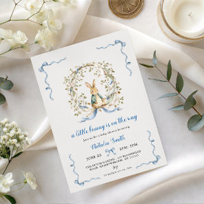 Little Bunny Baby Shower Invite | Blue Bow Rabbit
