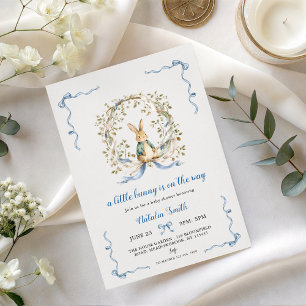 Little Bunny Baby Shower Invite   Blue Bow Rabbit